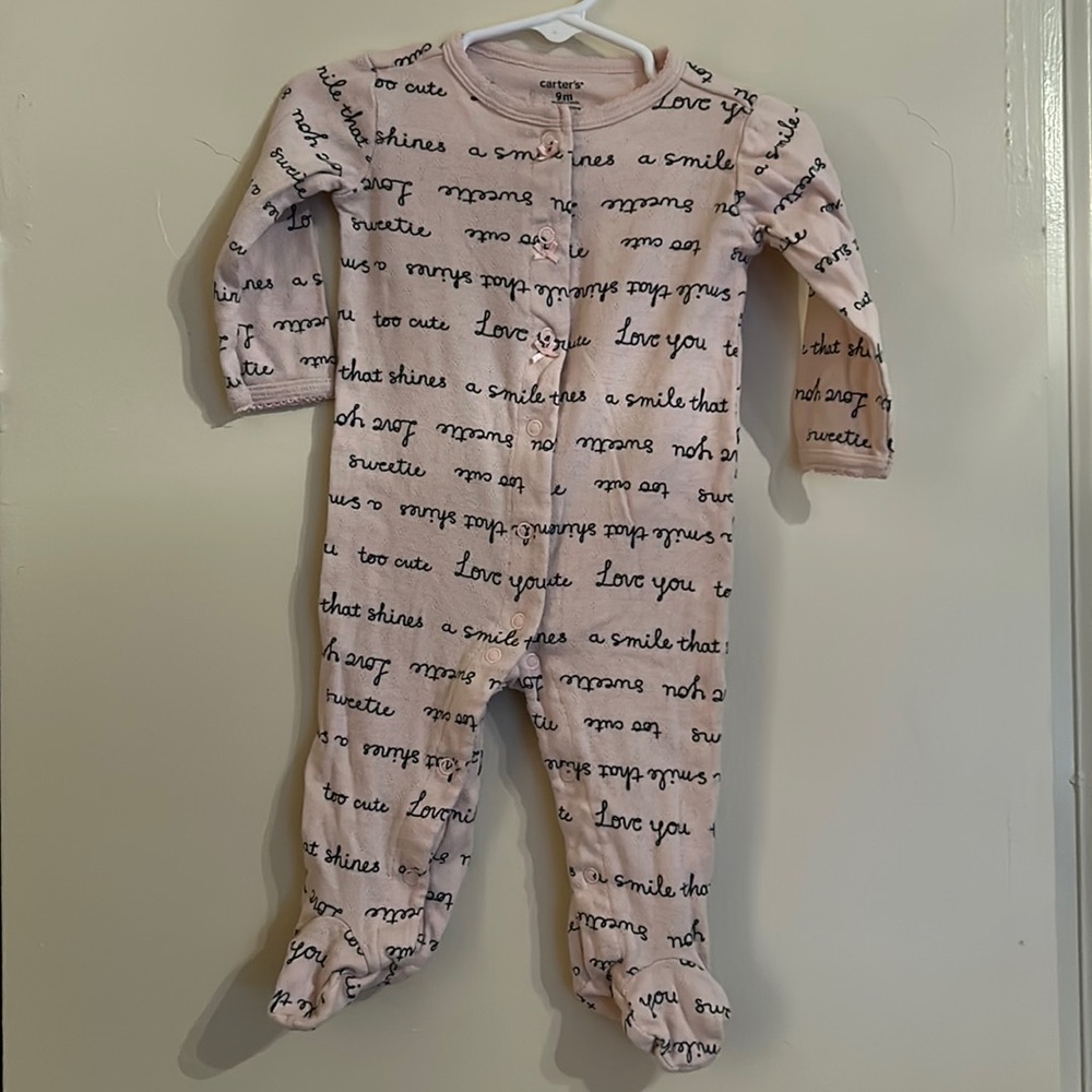 Carter's 9 mon. Pink, Long Sleeve, Footed Onsie, Button Down